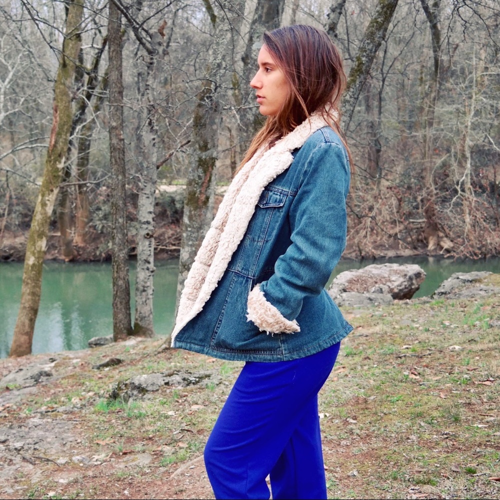 Vintage Penny Lane Denim Shaggy Fur Coat - Picture 2 of 3